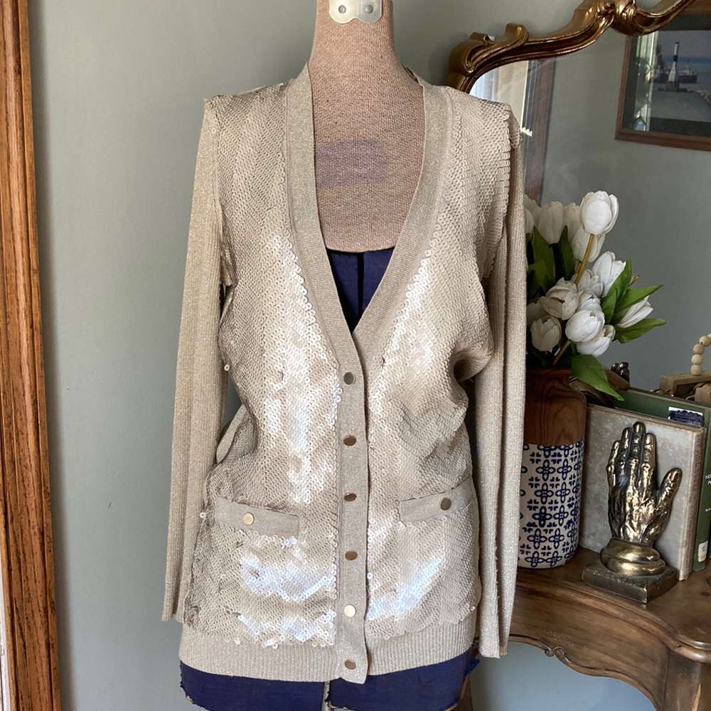 CACH’E sequin front metallic cardigan